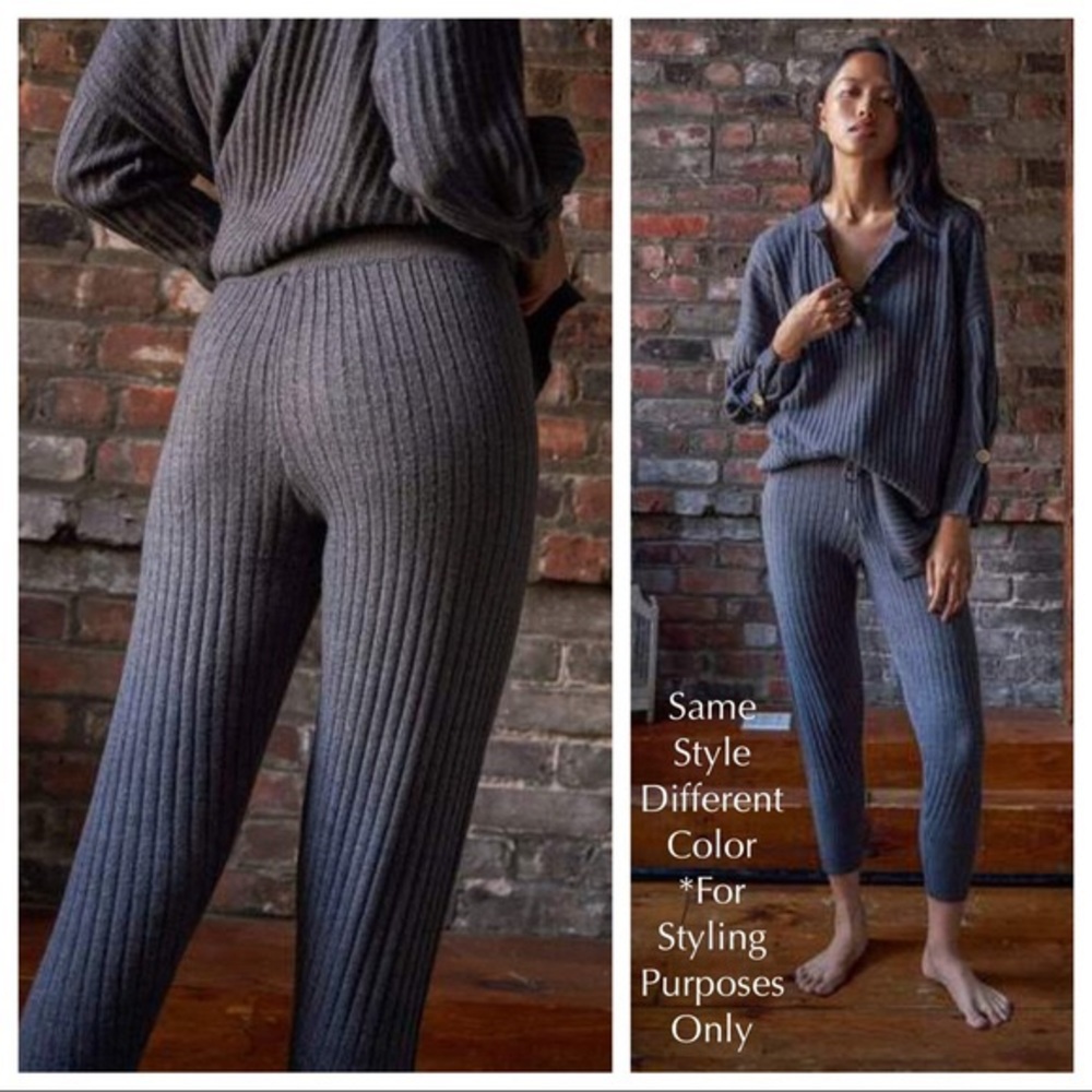 FREE PEOPLE BOHO JOGGERS COZY RIB KNIT LOUNGE ATHLEISURE SKINNY SOFT PANTS A3C - Picture 3 of 11